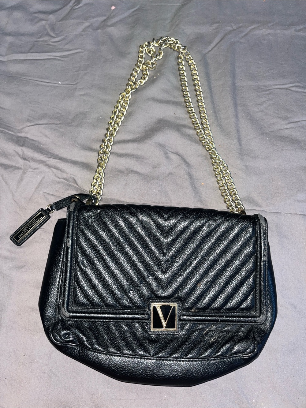 Victoria's Secret Black Quilted Shoulder Bag with Gold Chain Strap